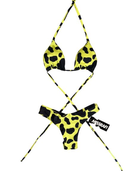 yellow black print bikini